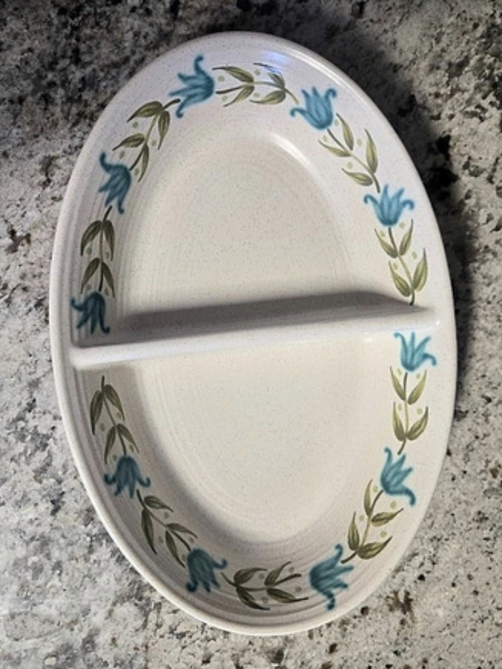 Franciscan Tulip Time Oval Divided Vegetable Bowl White & Blue